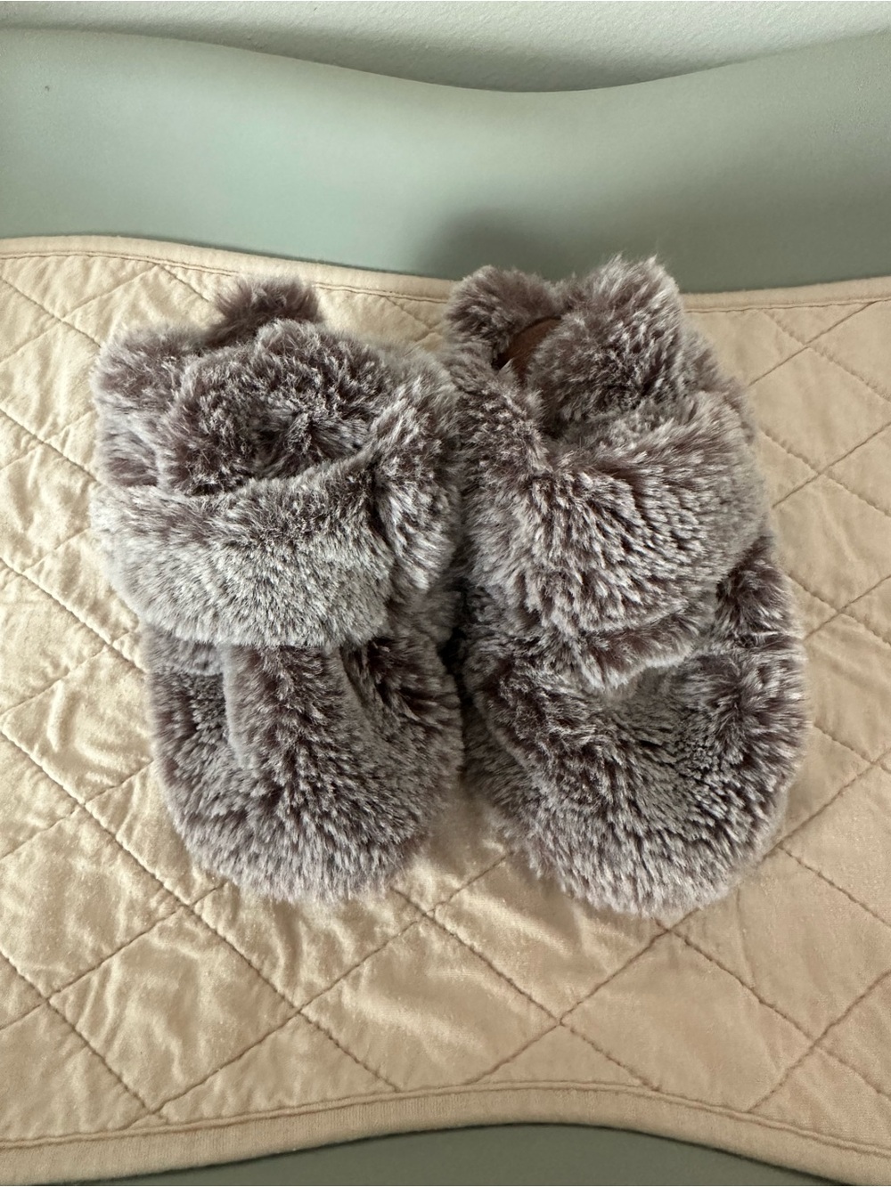 Plush Fuzzy Slide Slippers in Taupe Gray 6-9 months